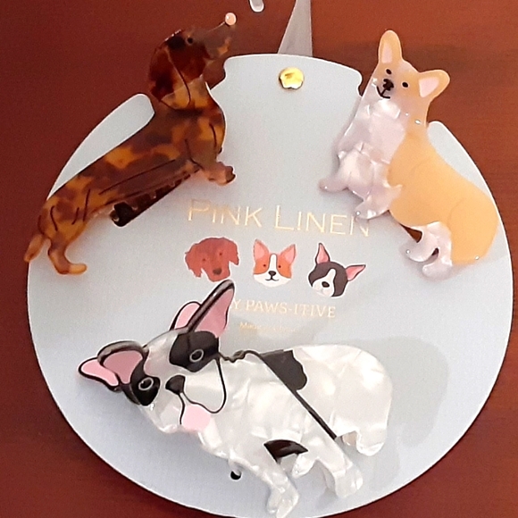 "Pink Linen" Hair Clips: Dogs - Corgi, Dachshund, Frenchie - Picture 7 of 7